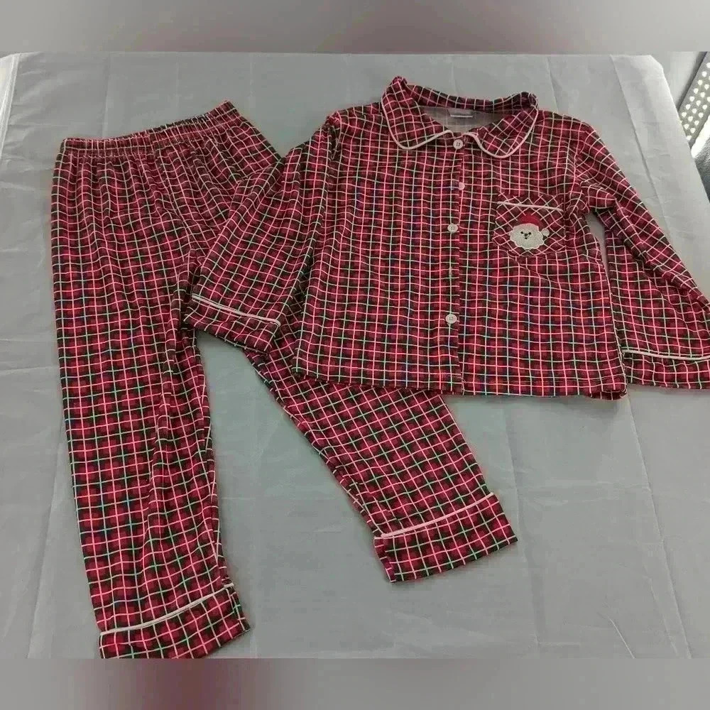 Plaid Santa Claus Long Sleeve Two Piece Pajama Set Size 6